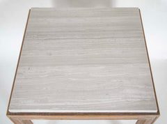 A French Travertine Top Cerused Oak Side Table
