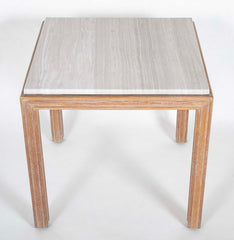 A French Travertine Top Cerused Oak Side Table