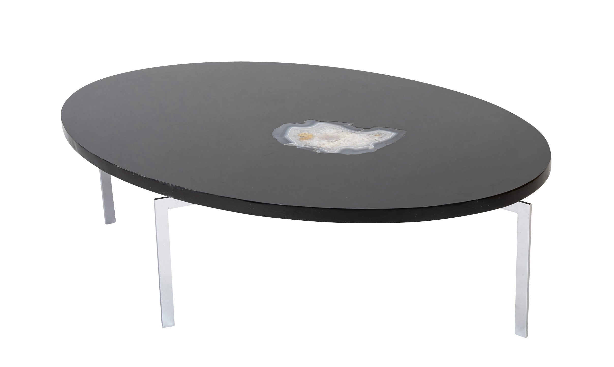 Philippe Barbier Oval Black Resin Coffee Table with Agate Insert