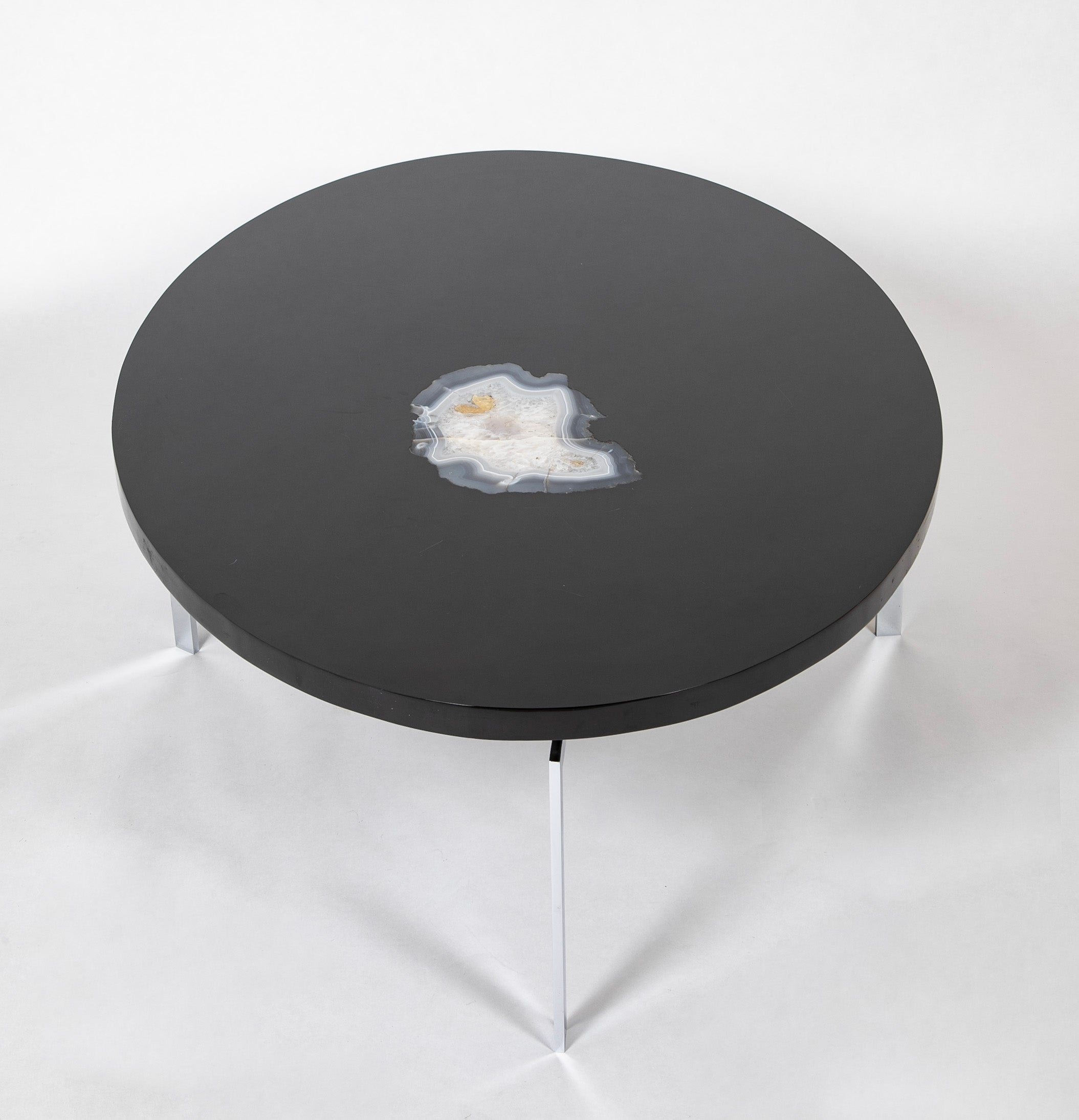 Philippe Barbier Oval Black Resin Coffee Table with Agate Insert
