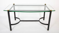 Jacques Adnet Leather Wrapped Dining Table with Glass Top