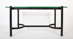Jacques Adnet Leather Wrapped Dining Table with Glass Top