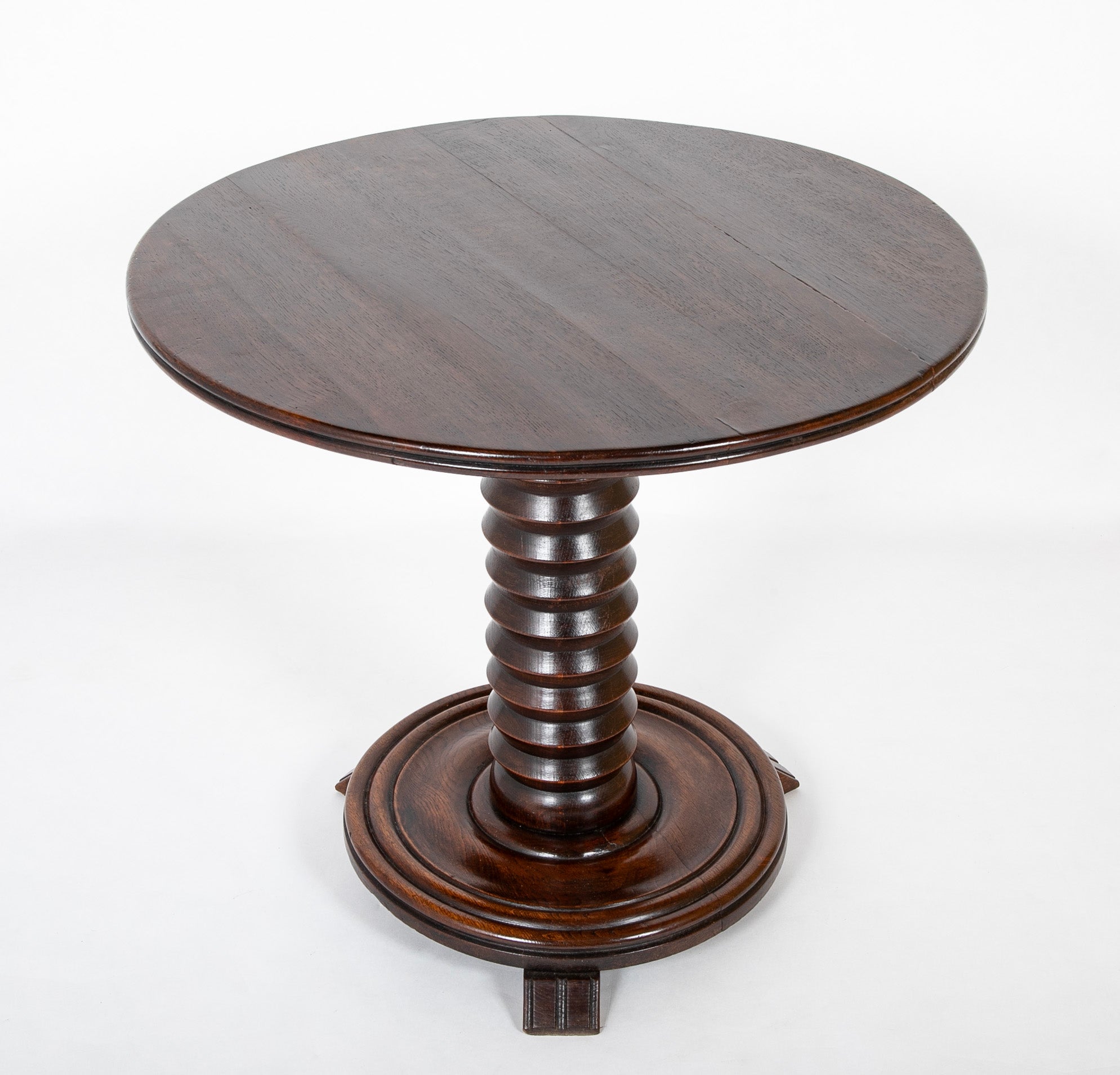 Charles Dudouyt Side Table with Turned Spool Column Pedestal
