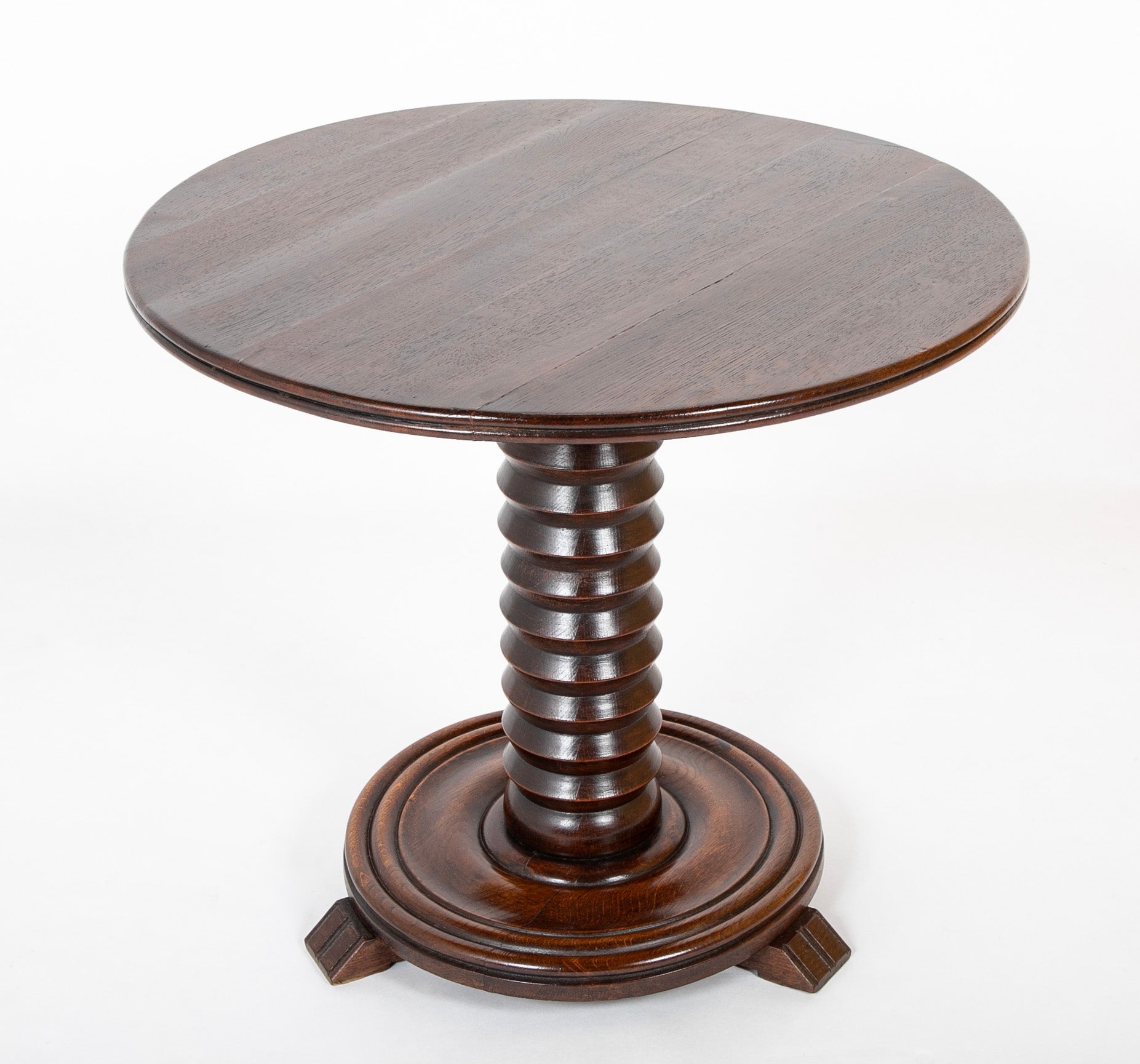 Charles Dudouyt Side Table with Turned Spool Column Pedestal