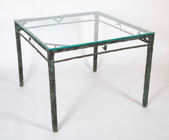 Louis Cane Bronze Glass Top Table with Stylized Bird in Apron