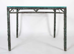 Louis Cane Bronze Glass Top Table with Stylized Bird in Apron
