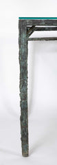 Louis Cane Bronze Glass Top Table with Stylized Bird in Apron