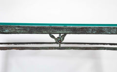 Louis Cane Bronze Glass Top Table with Stylized Bird in Apron