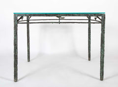 Louis Cane Bronze Glass Top Table with Stylized Bird in Apron