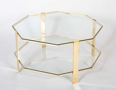 James Quinet for Maison Malabert Two Tier Hexagonal Bronze Frame Glass Table