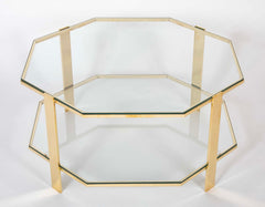 James Quinet for Maison Malabert Two Tier Hexagonal Bronze Frame Glass Table