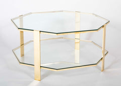James Quinet for Maison Malabert Two Tier Hexagonal Bronze Frame Glass Table
