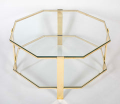 James Quinet for Maison Malabert Two Tier Hexagonal Bronze Frame Glass Table
