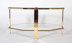 James Quinet for Maison Malabert Two Tier Hexagonal Bronze Frame Glass Table