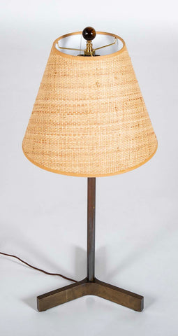 Roger Fatus for Disderot Bronze and Brass Table Lamp with Straight Column on Three Flat Metal Frame Pieces