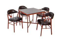 Suite of Jacques Adnet Black & Brown Leather Covered Games Table & Chairs