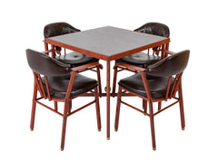 Suite of Jacques Adnet Black & Brown Leather Covered Games Table & Chairs
