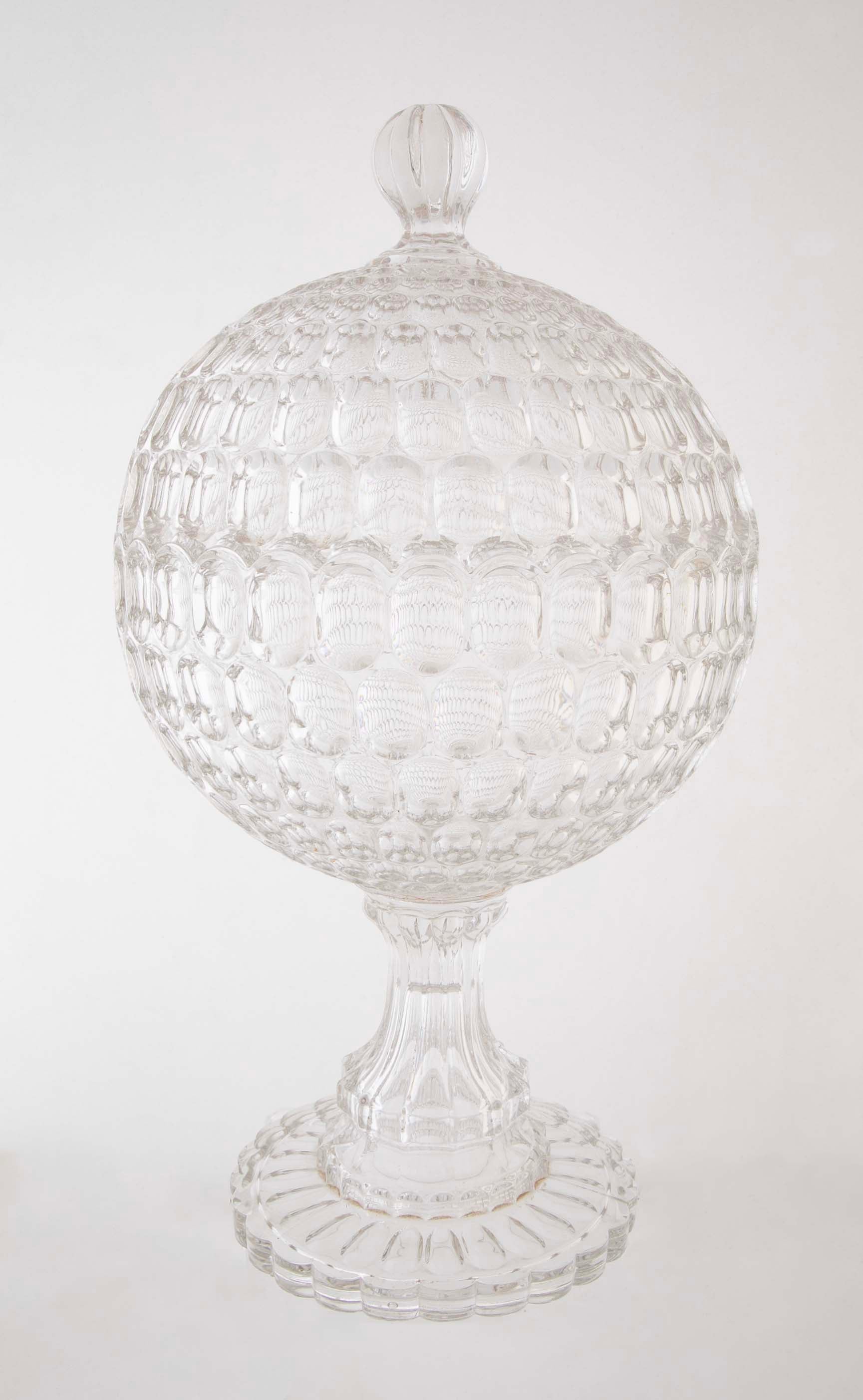 A Early Thumbprint Spherical Covered Compote by Bakewell Pears