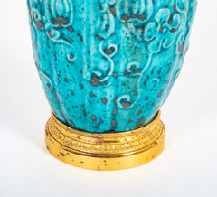 19th Century Chinese Turquoise Porcelain Vase with Ormolu Mounts