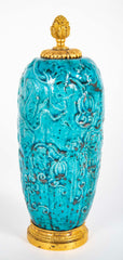 19th Century Chinese Turquoise Porcelain Vase with Ormolu Mounts