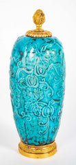 19th Century Chinese Turquoise Porcelain Vase with Ormolu Mounts
