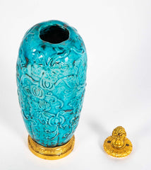 19th Century Chinese Turquoise Porcelain Vase with Ormolu Mounts