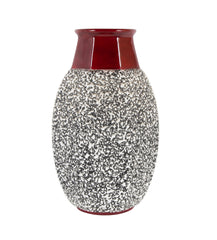 Paul Millet Vermiculated White on Black Ceramic Vase with Red Neck