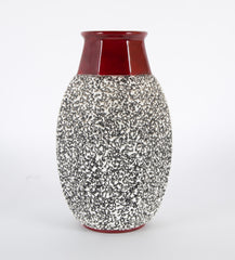 Paul Millet Vermiculated White on Black Ceramic Vase with Red Neck