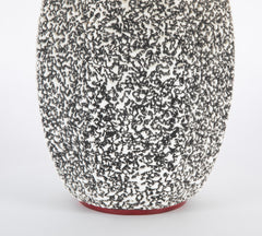Paul Millet Vermiculated White on Black Ceramic Vase with Red Neck