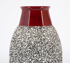 Paul Millet Vermiculated White on Black Ceramic Vase with Red Neck