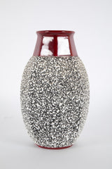 Paul Millet Vermiculated White on Black Ceramic Vase with Red Neck