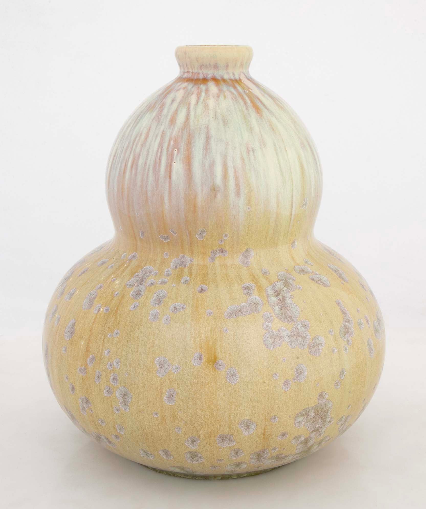 Double Gourd Vase by Mougin Freres with Crystalline and Drip Glaze