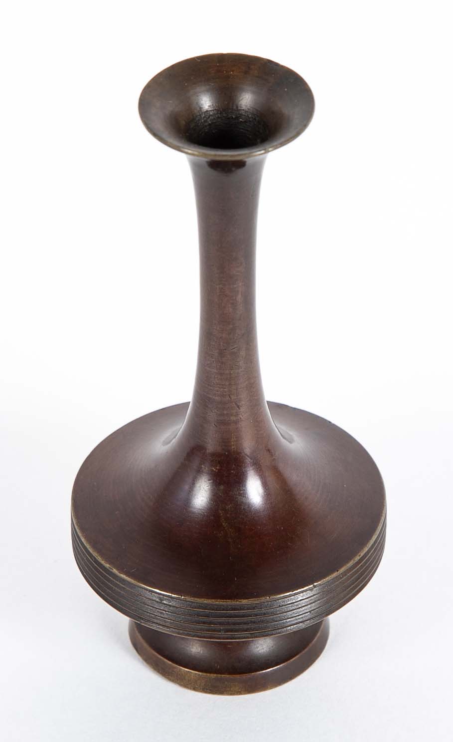 Long Necked Patinated Japanese Bronze Vessel