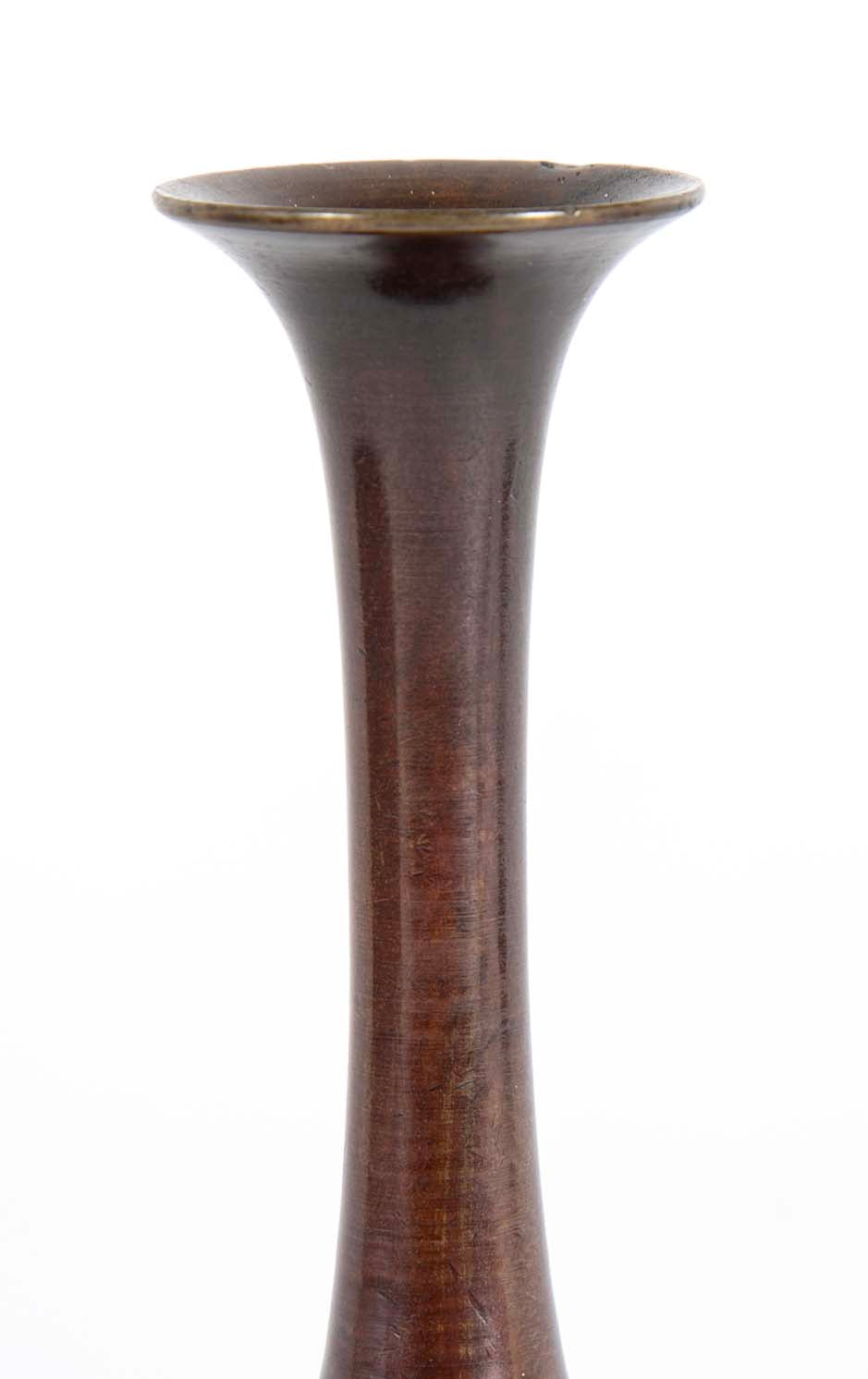 Long Necked Patinated Japanese Bronze Vessel