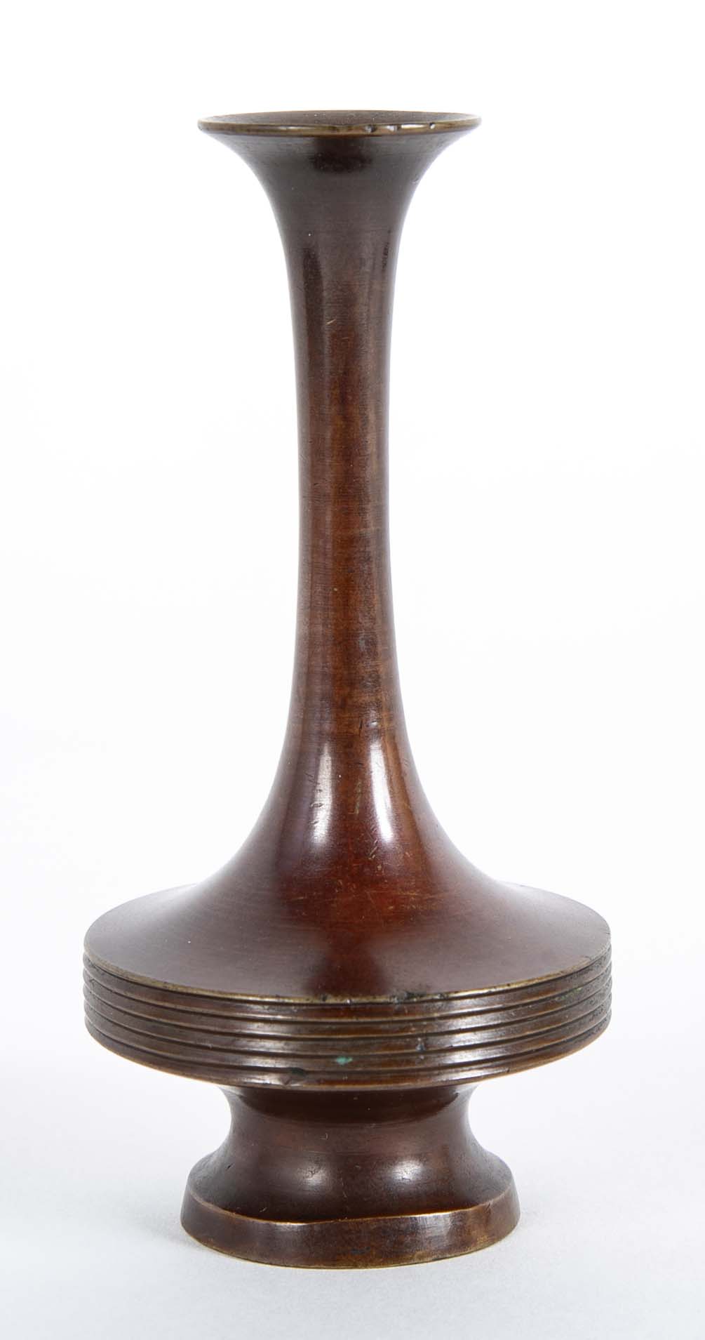 Long Necked Patinated Japanese Bronze Vessel