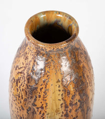 Alphonse Cytere Crystalline Brown and Ochre Glaze Ovoid Vase