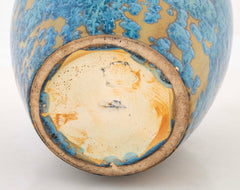 Pierrefonds Pottery Crystalline Glazed Bright Blue Baluster Form Vase