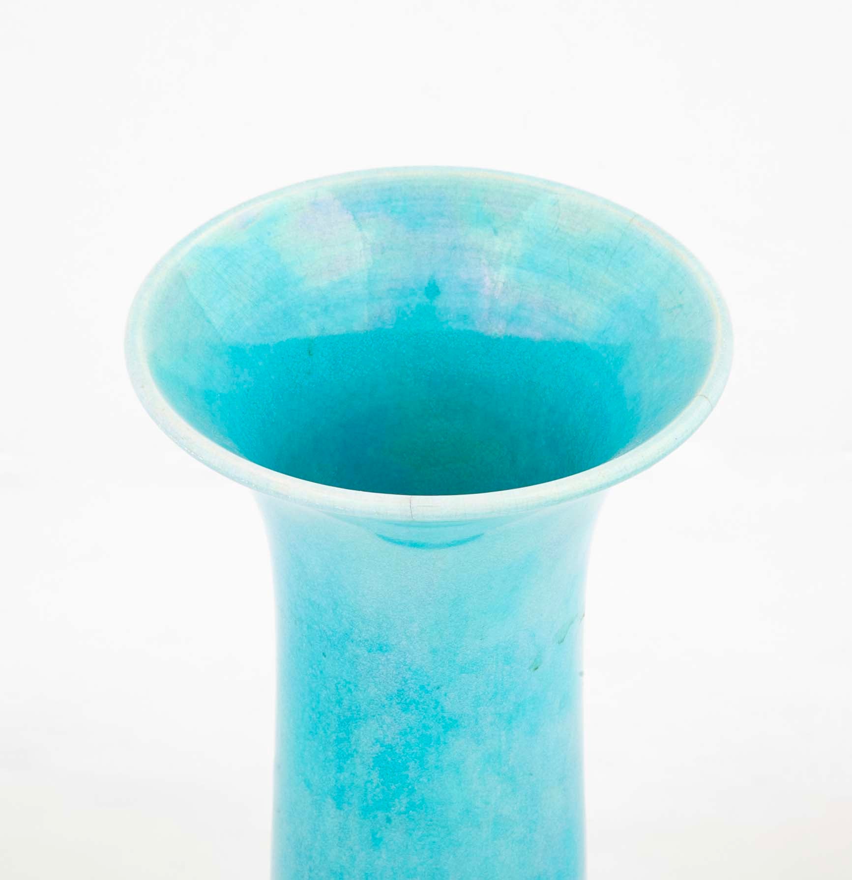 English Ruskin Pottery Turquoise Glazed Vase with Flared Rim