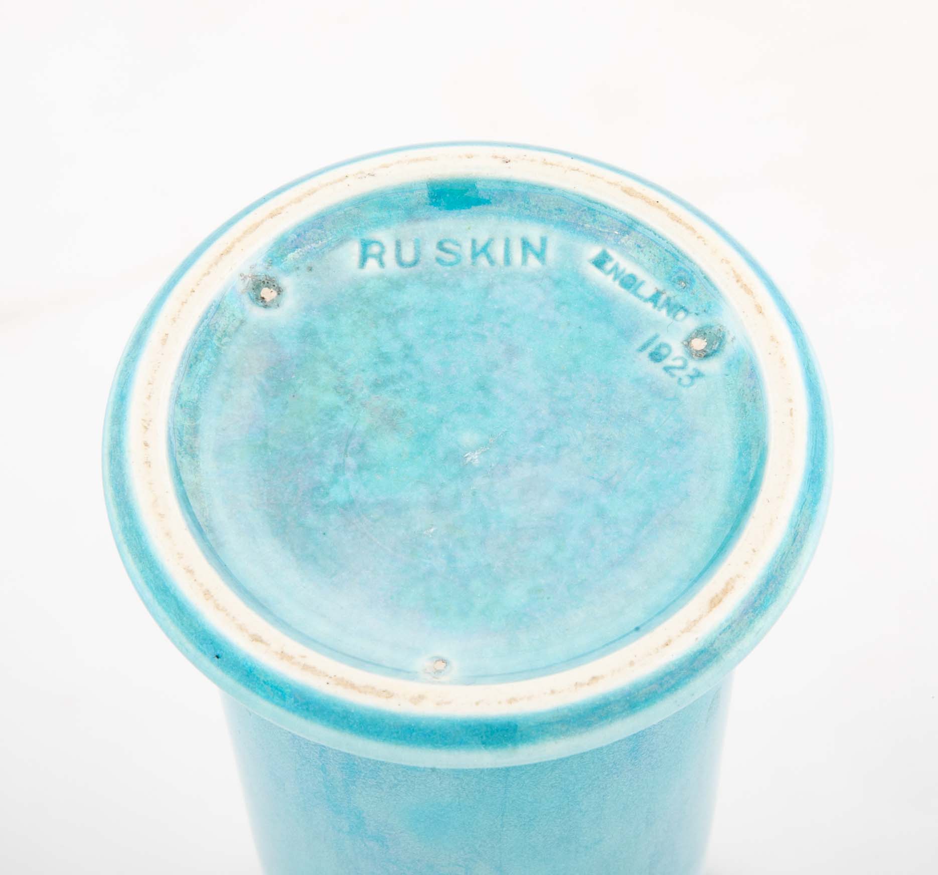 English Ruskin Pottery Turquoise Glazed Vase with Flared Rim