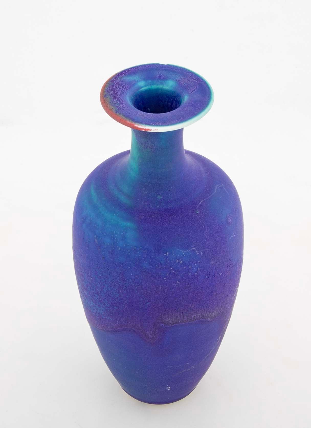 Mid-Century Studio Pottery Porcelain Vase with Cobalt Blue Glaze