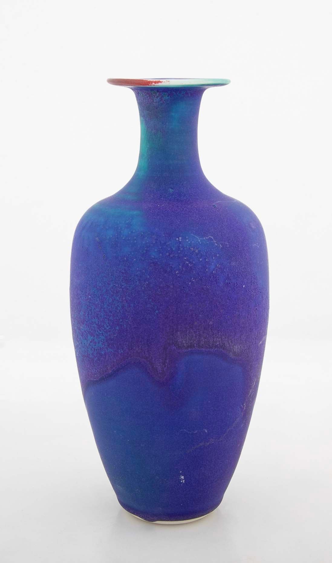 Mid-Century Studio Pottery Porcelain Vase with Cobalt Blue Glaze