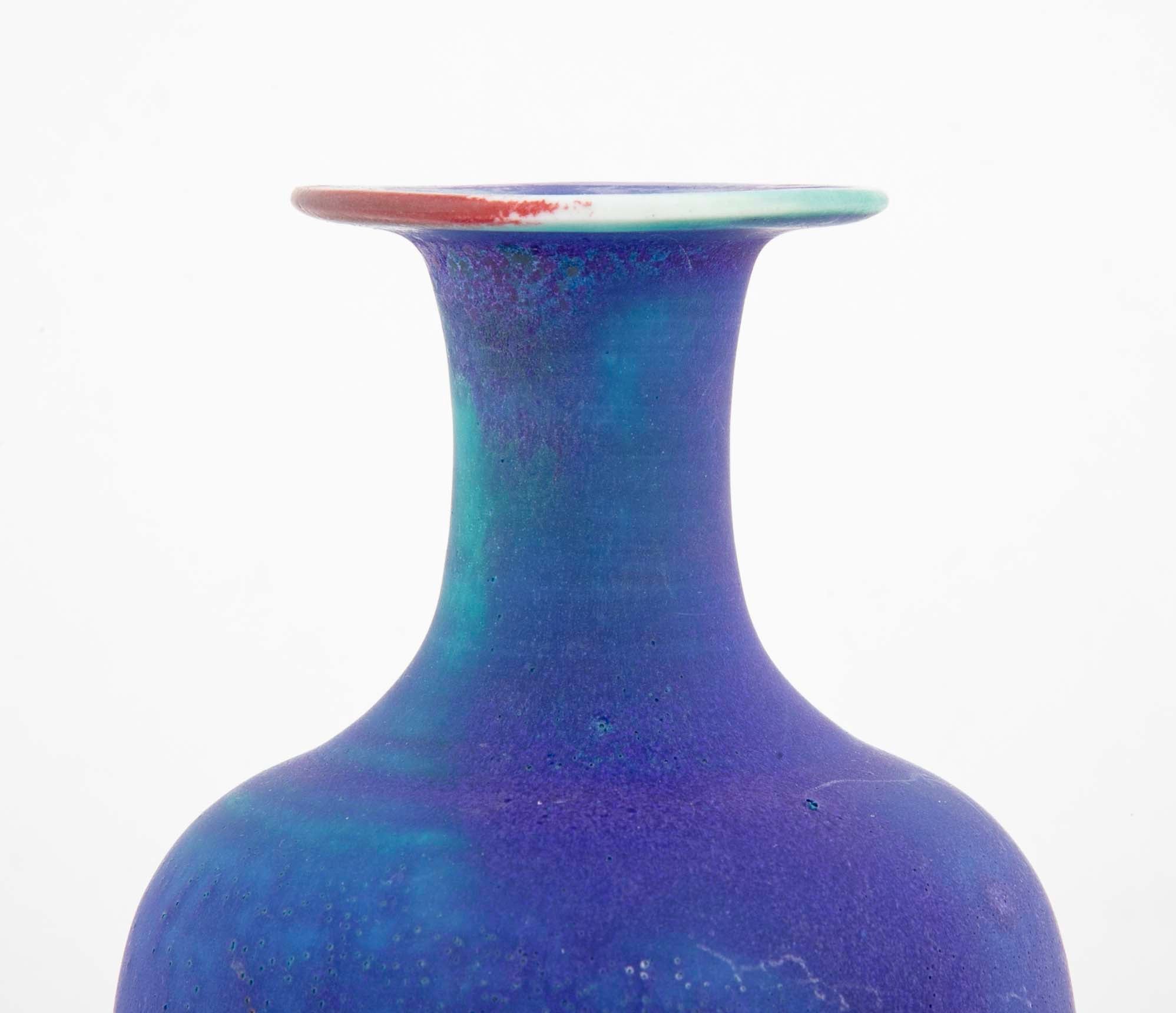 Mid-Century Studio Pottery Porcelain Vase with Cobalt Blue Glaze