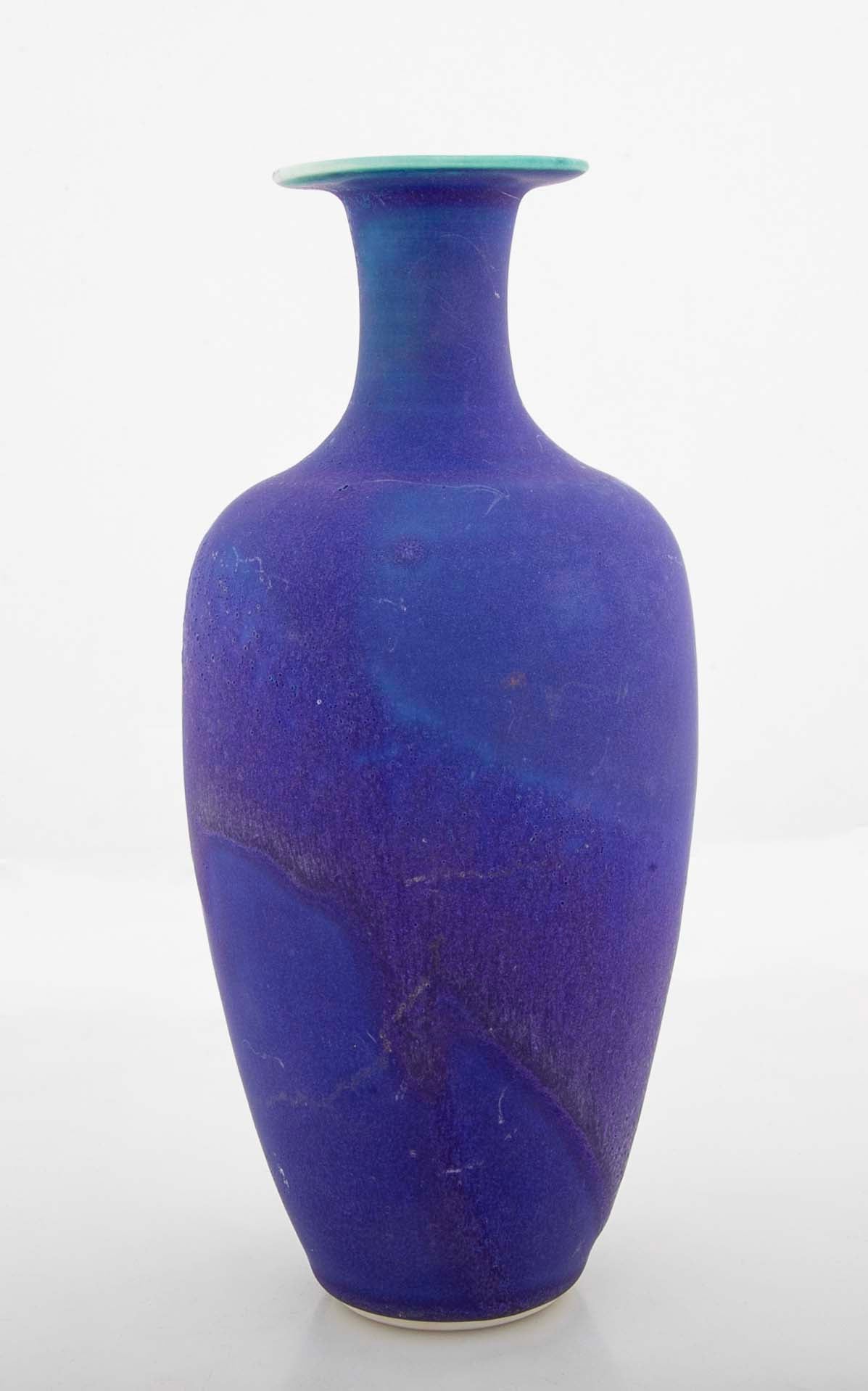 Mid-Century Studio Pottery Porcelain Vase with Cobalt Blue Glaze