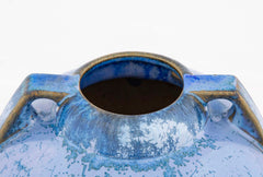 A Fulper Pottery Double Handle Vase with Blue Snowflake Crystalline Glaze
