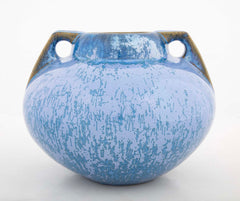 A Fulper Pottery Double Handle Vase with Blue Snowflake Crystalline Glaze