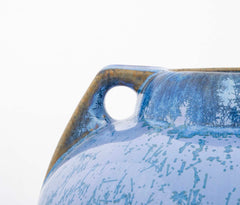 A Fulper Pottery Double Handle Vase with Blue Snowflake Crystalline Glaze