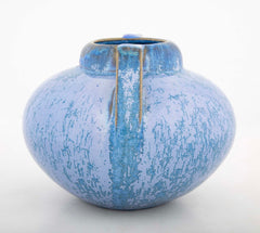 A Fulper Pottery Double Handle Vase with Blue Snowflake Crystalline Glaze