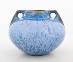 A Fulper Pottery Double Handle Vase with Blue Snowflake Crystalline Glaze