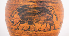 Orange Glazed Vase with Bull by French Ceramist Jacques Blin