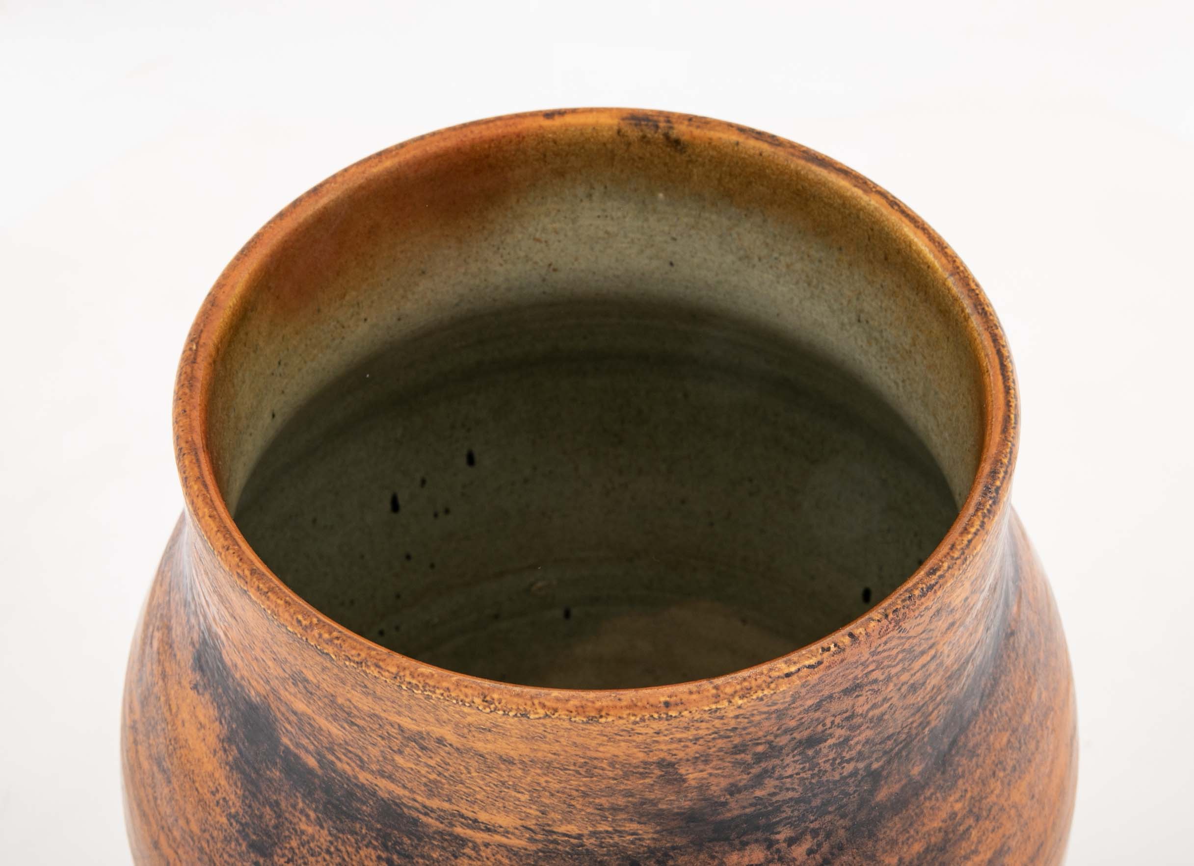 Orange Glazed Vase with Bull by French Ceramist Jacques Blin